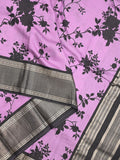 Maheshwari fancy saree purple color allover prints & zari border with contrast pallu and plain blouse