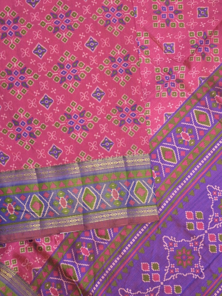Ikkath fancy saree in pink color allover design with zari border & ikkath pallu and plain blouse