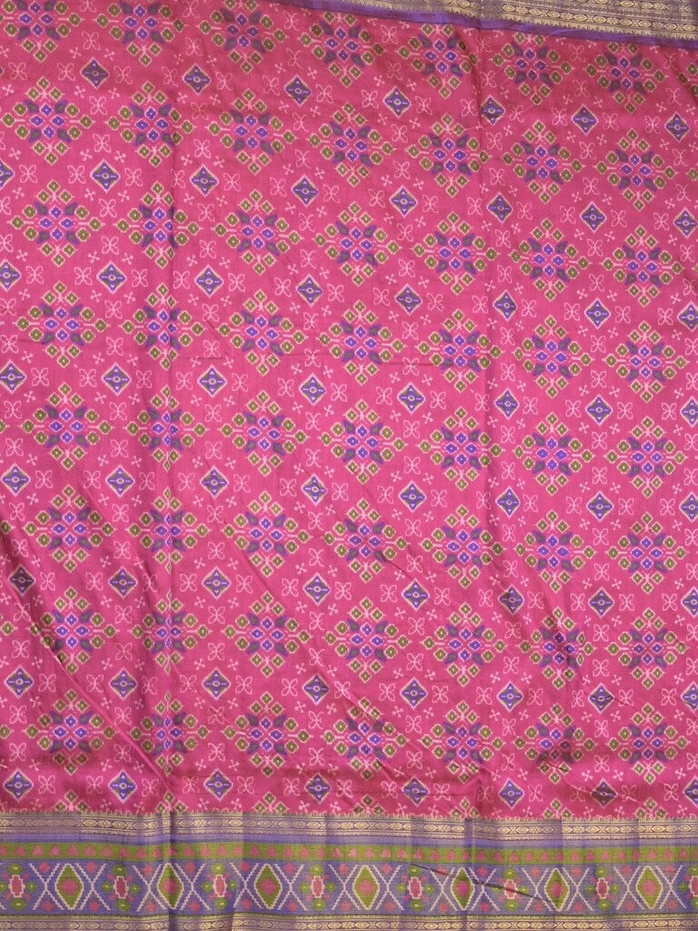 Ikkath fancy saree in pink color allover design with zari border & ikkath pallu and plain blouse