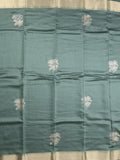 Chanderi fancy saree grey color allover zari motifs & zari border with zari pallu and plain blouse