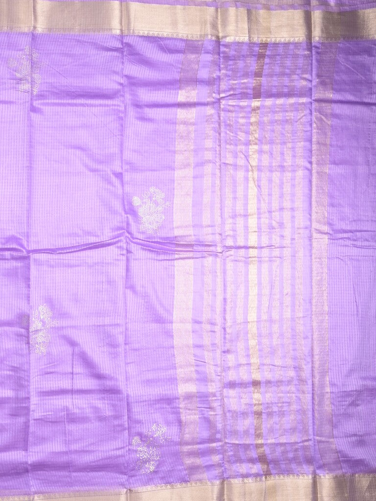 Chanderi fancy saree lavender color allover zari motifs & zari border with zari pallu and plain blouse