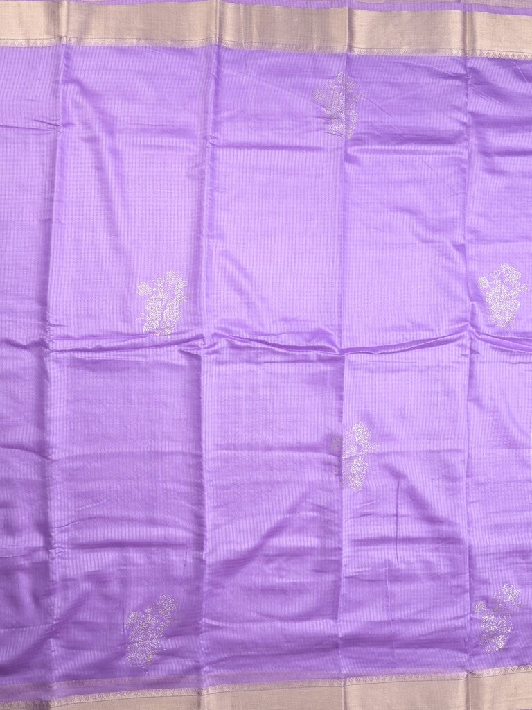 Chanderi fancy saree lavender color allover zari motifs & zari border with zari pallu and plain blouse