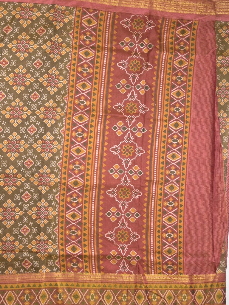 Ikkath fancy saree in brown color allover design with zari border & ikkath pallu and plain blouse