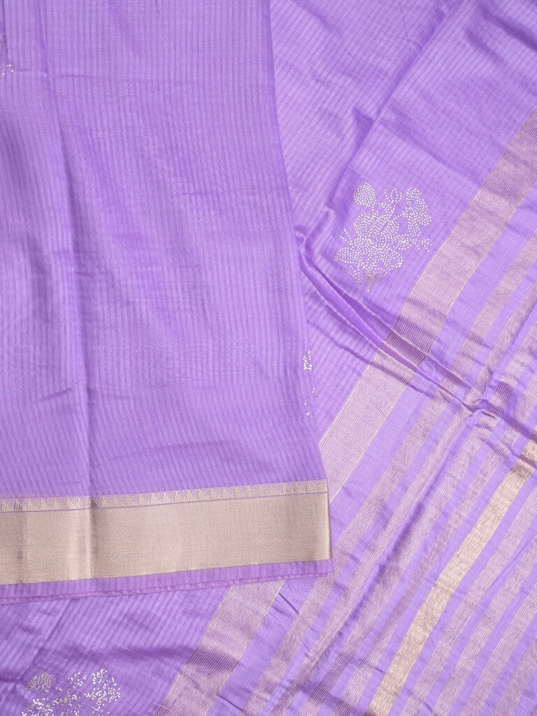 Chanderi fancy saree lavender color allover zari motifs & zari border with zari pallu and plain blouse