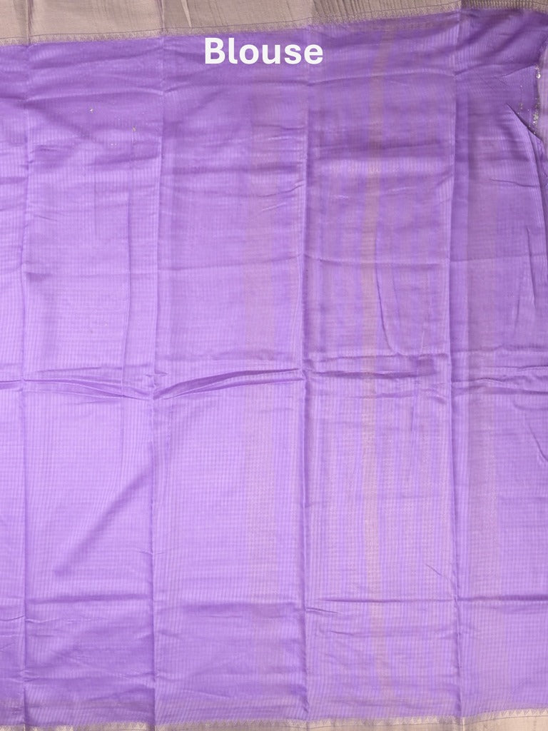 Chanderi fancy saree lavender color allover zari motifs & zari border with zari pallu and plain blouse