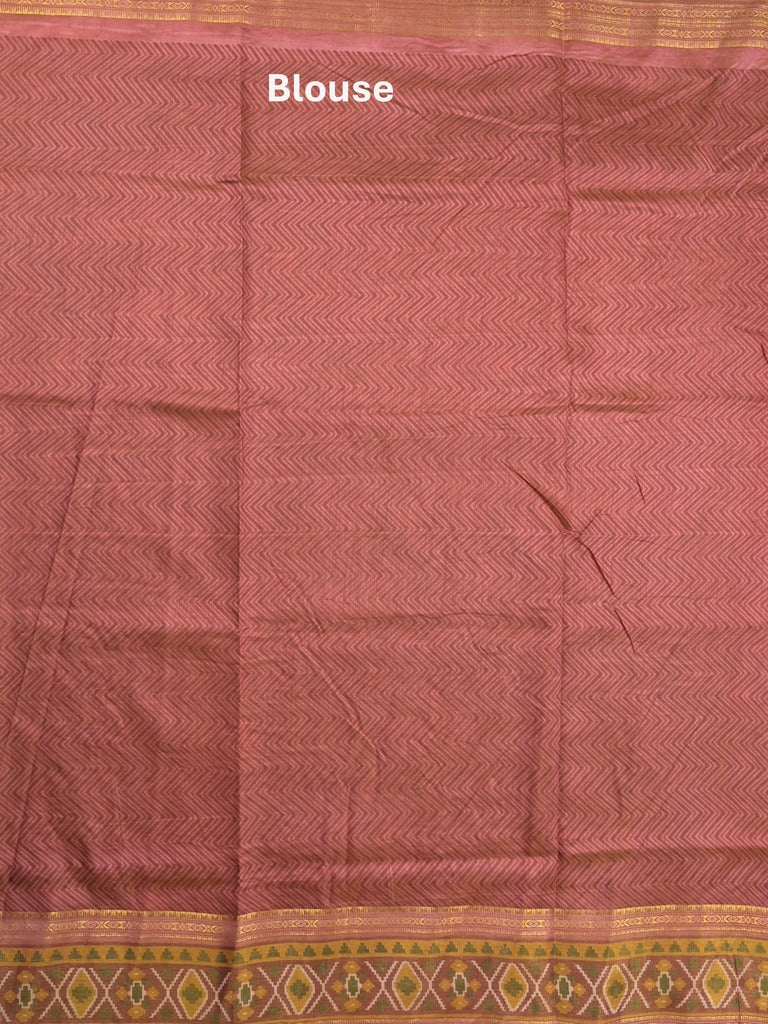 Ikkath fancy saree in brown color allover design with zari border & ikkath pallu and plain blouse