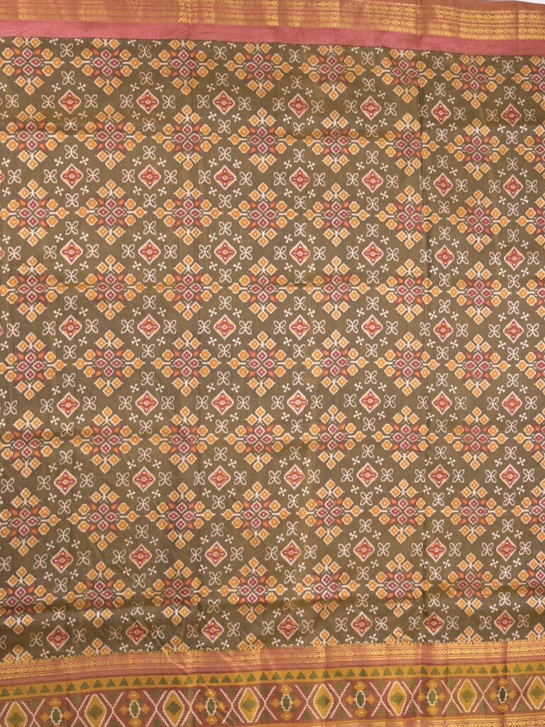 Ikkath fancy saree in brown color allover design with zari border & ikkath pallu and plain blouse