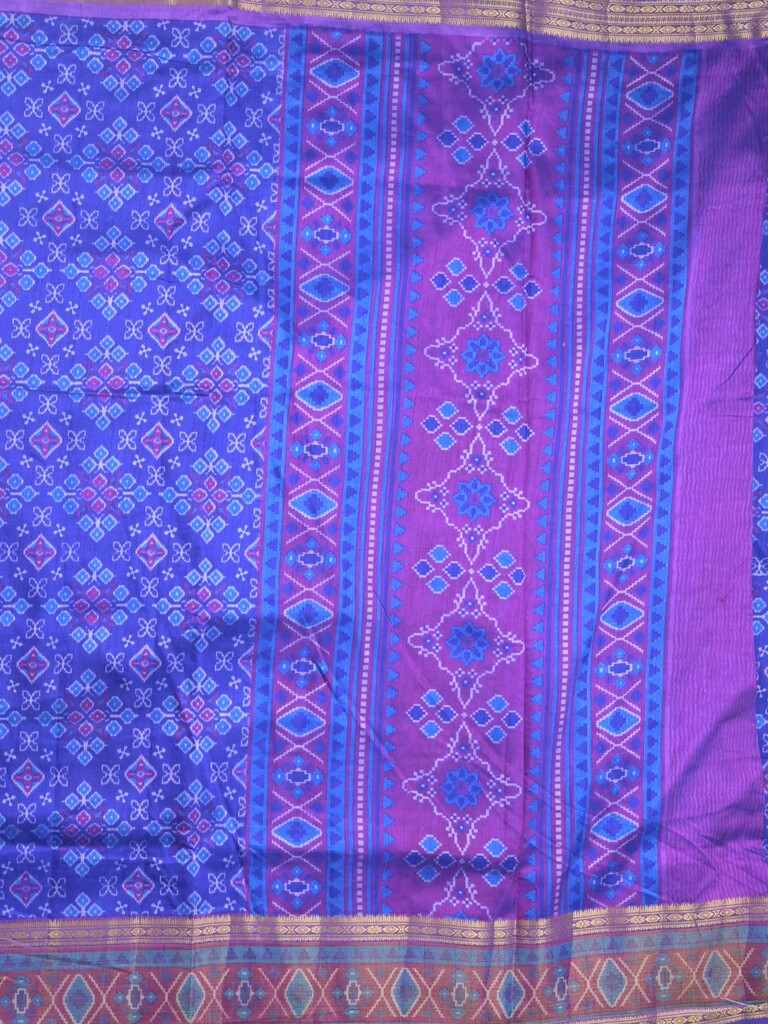 Ikkath fancy saree in royal blue color allover design with zari border & ikkath pallu and plain blouse