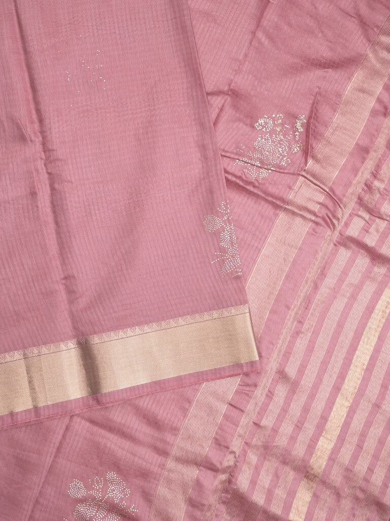 Chanderi fancy saree onion pink color allover zari motifs & zari border with zari pallu and plain blouse