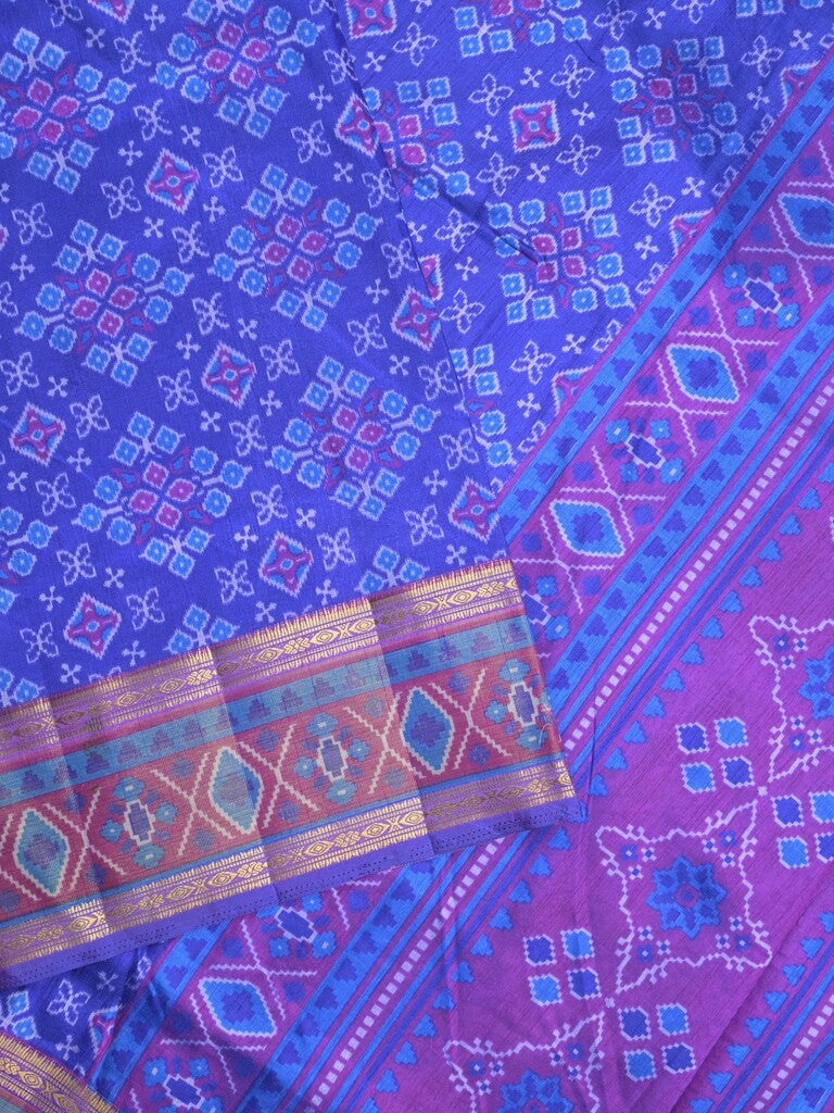 Ikkath fancy saree in royal blue color allover design with zari border & ikkath pallu and plain blouse