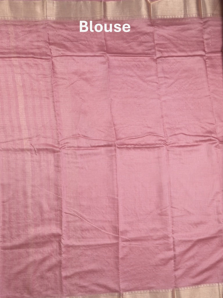 Chanderi fancy saree onion pink color allover zari motifs & zari border with zari pallu and plain blouse
