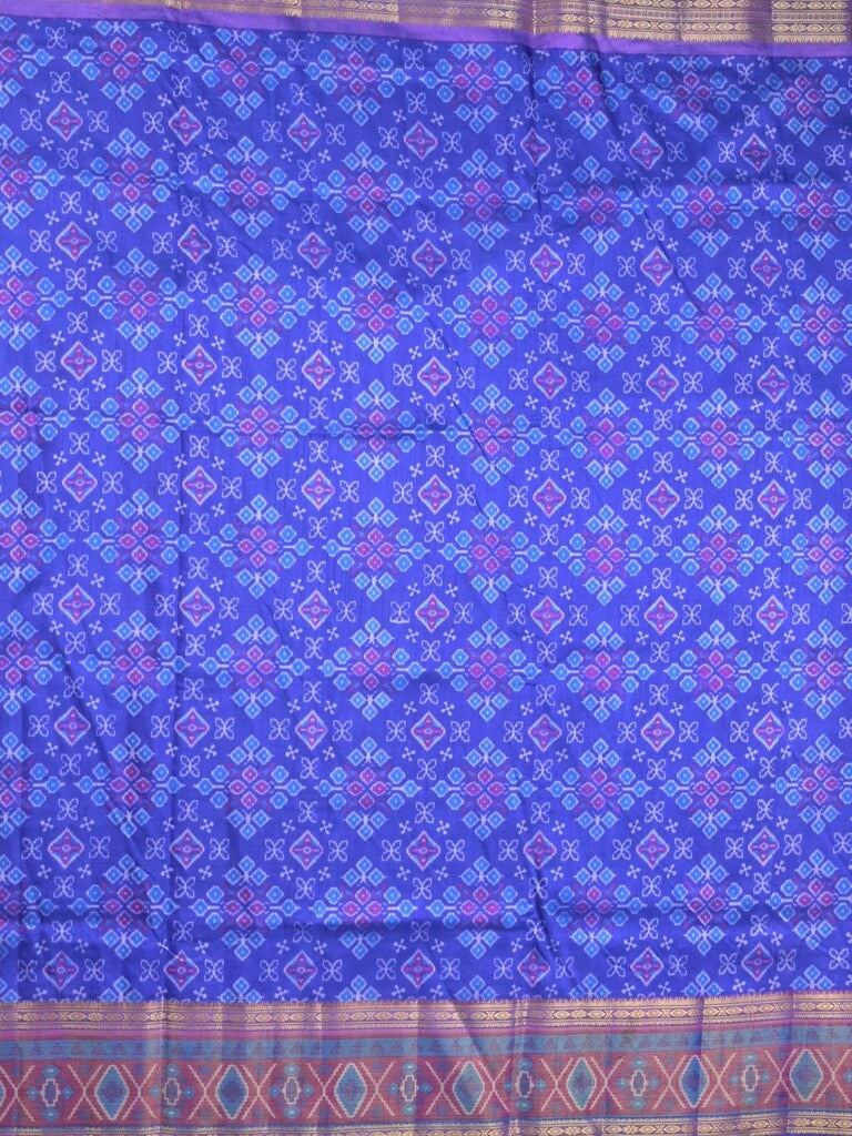 Ikkath fancy saree in royal blue color allover design with zari border & ikkath pallu and plain blouse