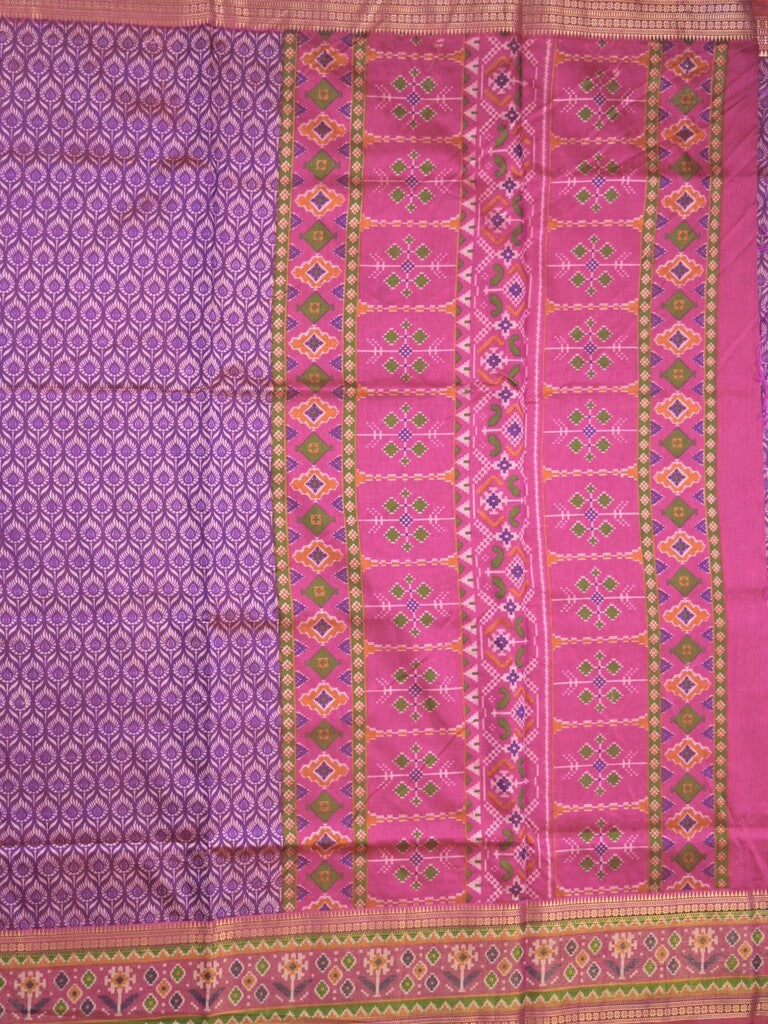 Ikkath fancy saree in purple color allover design with zari border & ikkath pallu and plain blouse