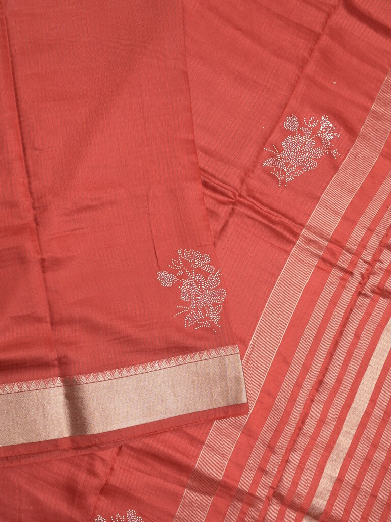 Chanderi fancy saree red color allover zari motifs & zari border with zari pallu and plain blouse