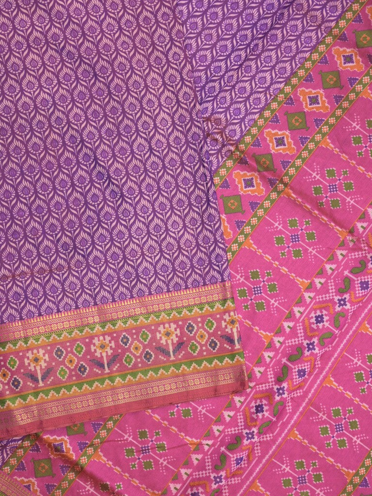 Ikkath fancy saree in purple color allover design with zari border & ikkath pallu and plain blouse