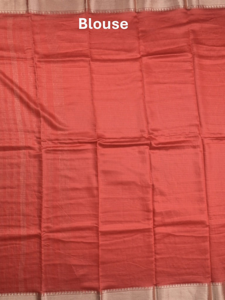 Chanderi fancy saree red color allover zari motifs & zari border with zari pallu and plain blouse