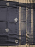 Chanderi fancy saree black color allover zari motifs & zari border with zari pallu and plain blouse