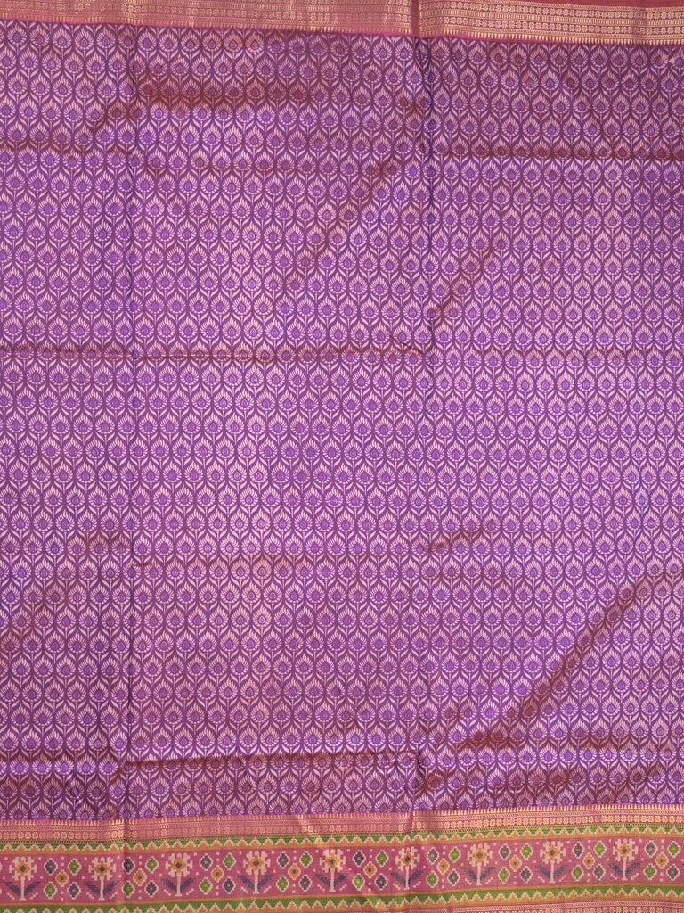 Ikkath fancy saree in purple color allover design with zari border & ikkath pallu and plain blouse