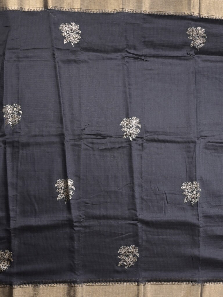 Chanderi fancy saree black color allover zari motifs & zari border with zari pallu and plain blouse