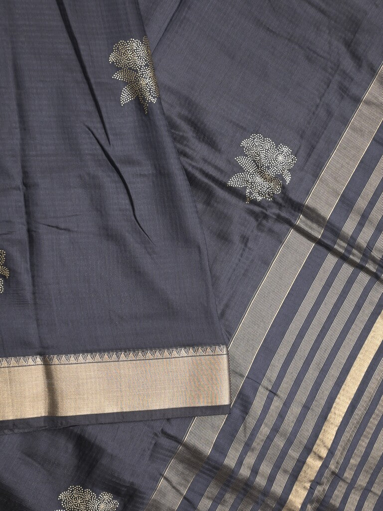 Chanderi fancy saree black color allover zari motifs & zari border with zari pallu and plain blouse