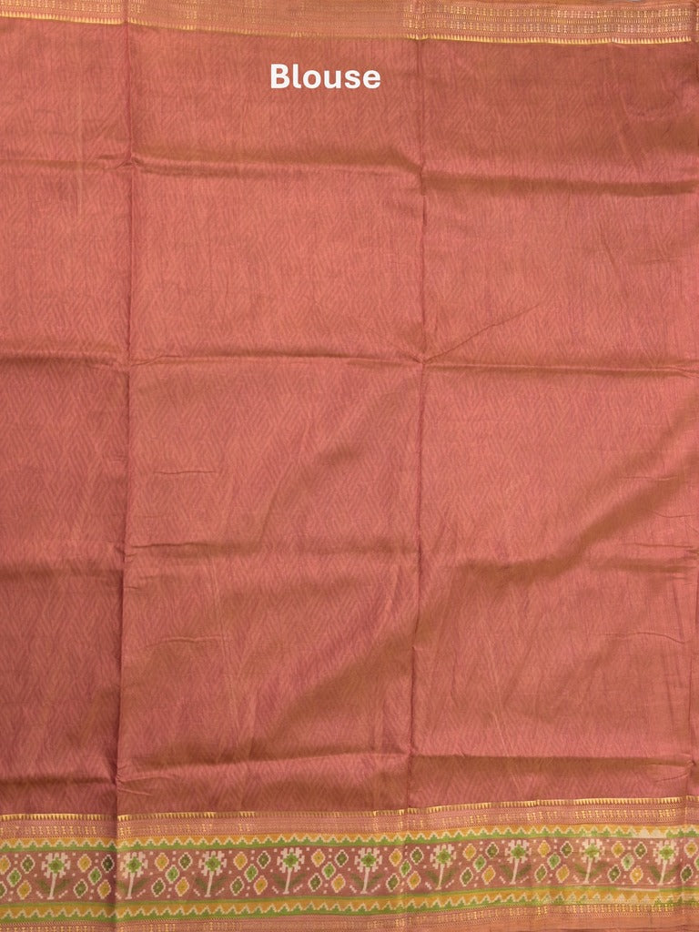 Ikkath fancy saree in beige color allover design with zari border & ikkath pallu and plain blouse