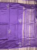 Chanderi fancy saree purple color allover zari motifs & zari border with zari pallu and plain blouse