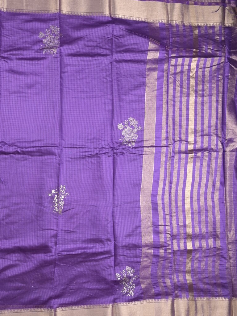Chanderi fancy saree purple color allover zari motifs & zari border with zari pallu and plain blouse