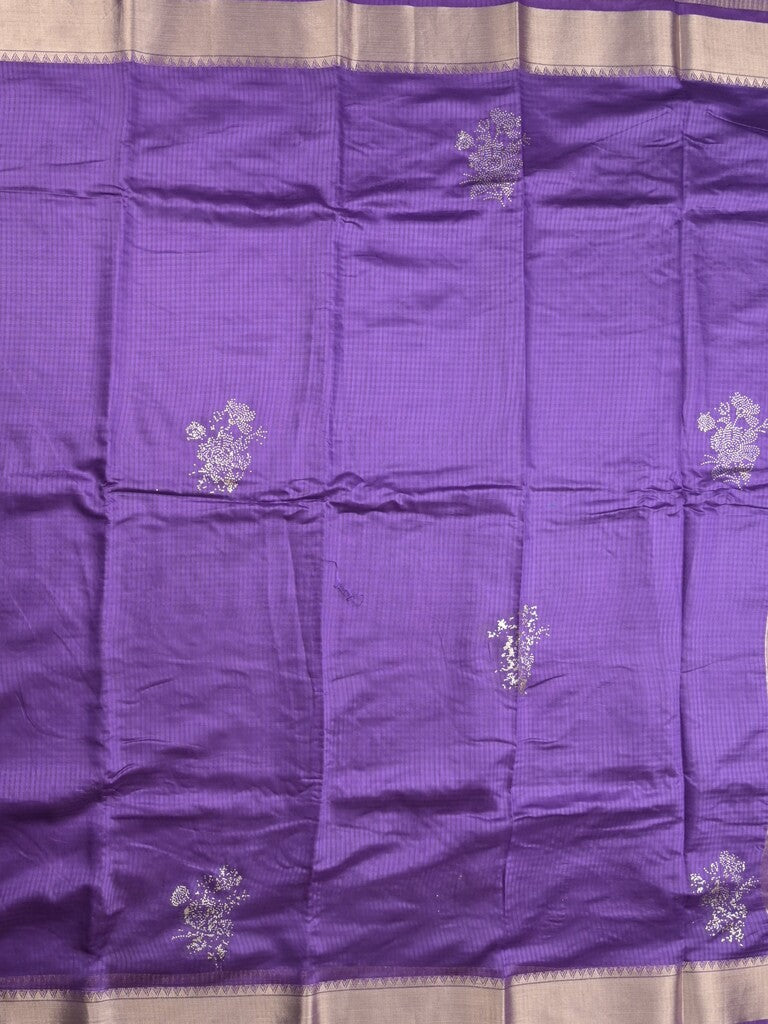 Chanderi fancy saree purple color allover zari motifs & zari border with zari pallu and plain blouse