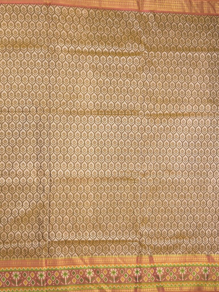 Ikkath fancy saree in beige color allover design with zari border & ikkath pallu and plain blouse