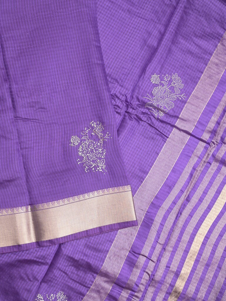 Chanderi fancy saree purple color allover zari motifs & zari border with zari pallu and plain blouse