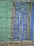 Ikkath fancy saree in peacock blue color allover design with zari border & ikkath pallu and plain blouse
