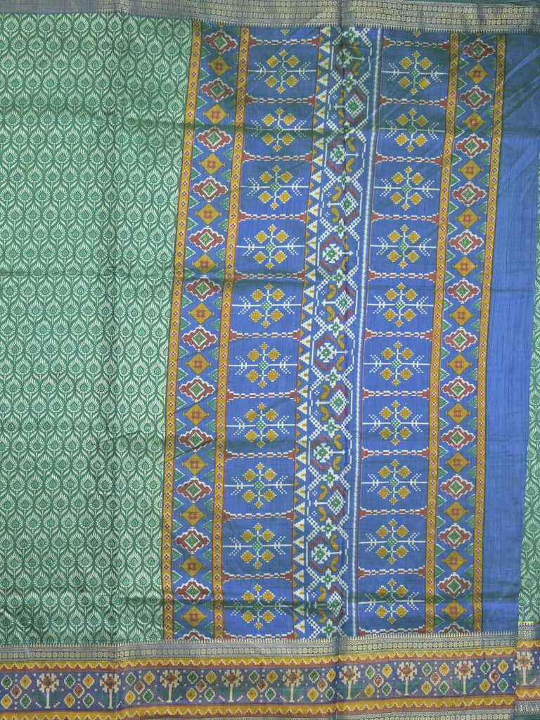 Ikkath fancy saree in peacock blue color allover design with zari border & ikkath pallu and plain blouse
