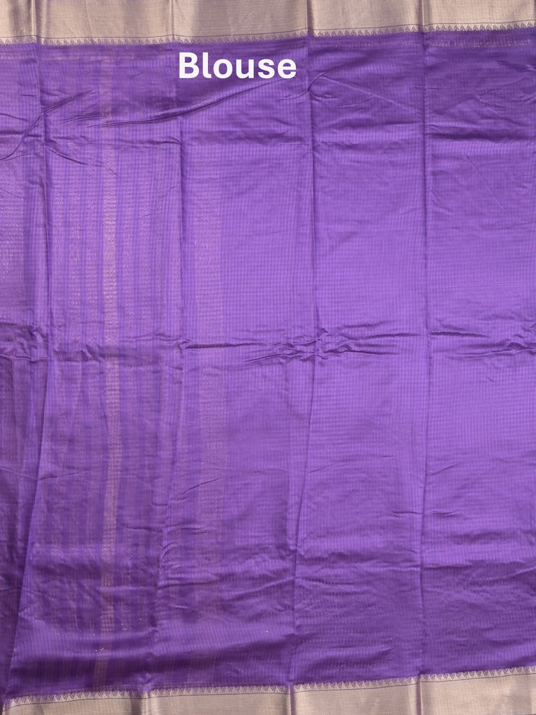 Chanderi fancy saree purple color allover zari motifs & zari border with zari pallu and plain blouse