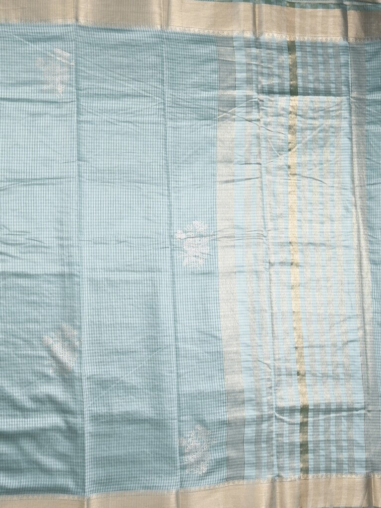 Chanderi fancy saree pastel blue color allover zari motifs & zari border with zari pallu and plain blouse