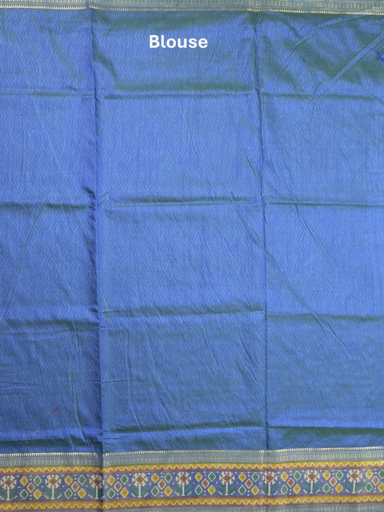 Ikkath fancy saree in peacock blue color allover design with zari border & ikkath pallu and plain blouse
