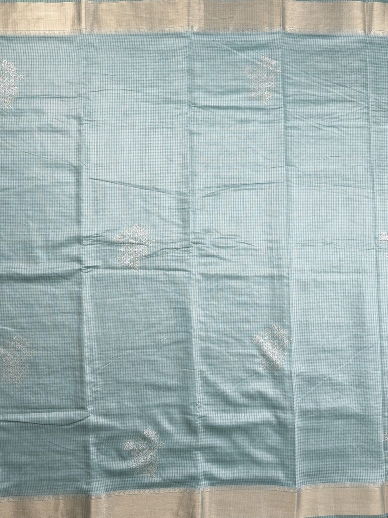 Chanderi fancy saree pastel blue color allover zari motifs & zari border with zari pallu and plain blouse