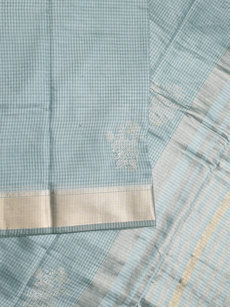 Chanderi fancy saree pastel blue color allover zari motifs & zari border with zari pallu and plain blouse