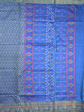 Ikkath fancy saree in navy blue color allover design with zari border & ikkath pallu and plain blouse