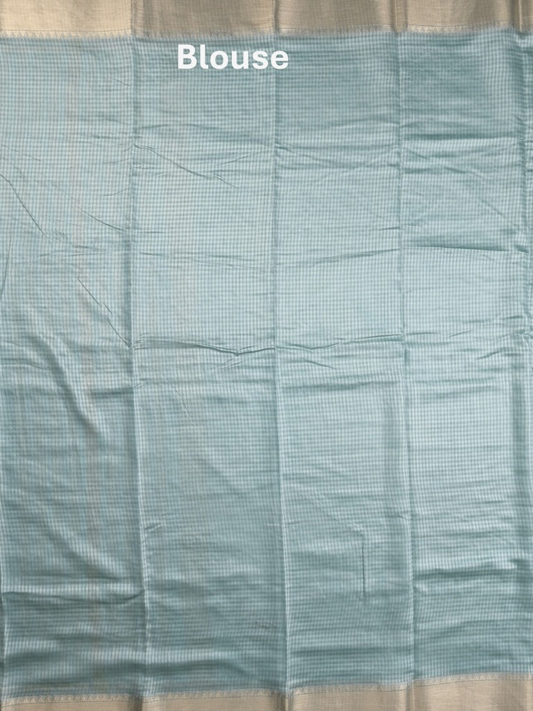 Chanderi fancy saree pastel blue color allover zari motifs & zari border with zari pallu and plain blouse