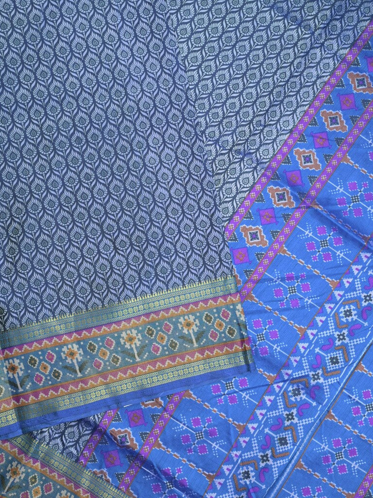 Ikkath fancy saree in navy blue color allover design with zari border & ikkath pallu and plain blouse