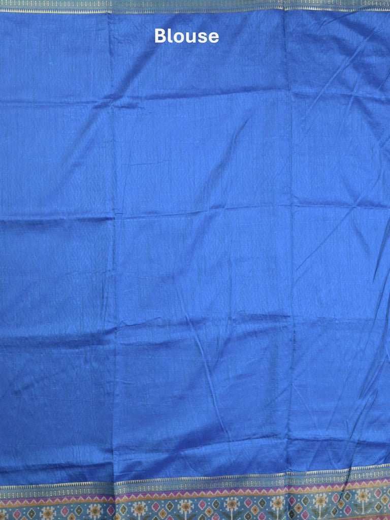 Ikkath fancy saree in navy blue color allover design with zari border & ikkath pallu and plain blouse