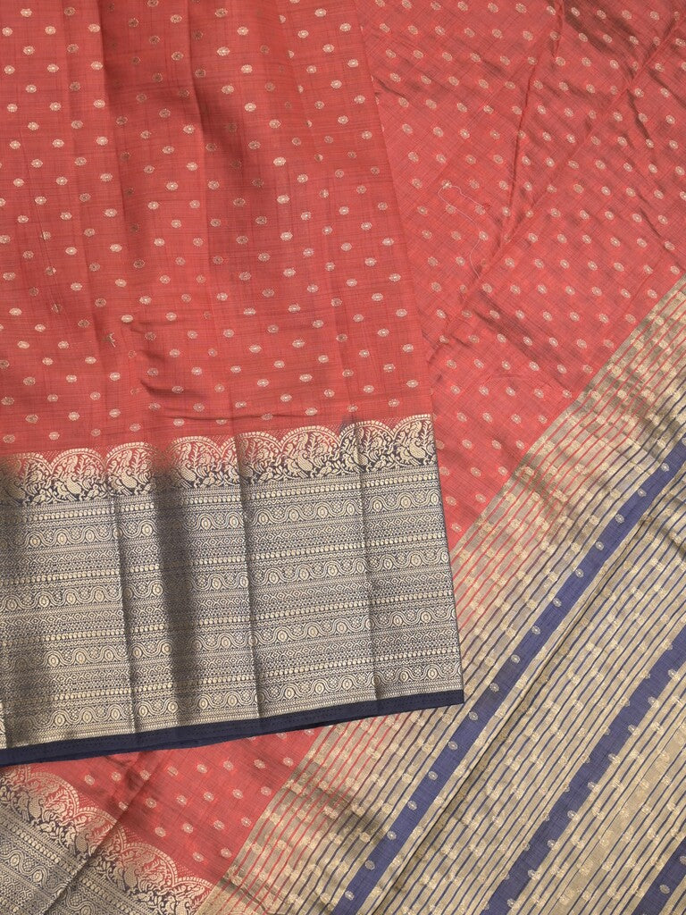 Dupion fancy saree red color allover zari motifs & big zari border with zari pallu and contrast plain blouse