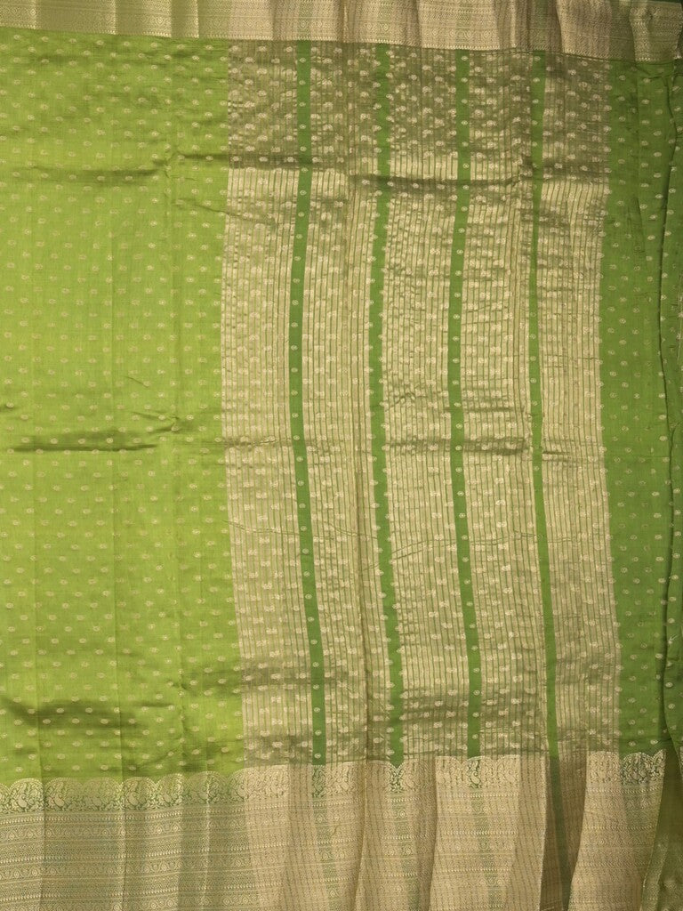 Dupion fancy saree parrot green color allover zari motifs & big zari border with zari pallu and contrast plain blouse
