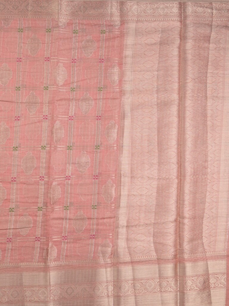 Chanderi kora fancy saree in baby pink color with allover zari motifs & brocade pallu and blouse
