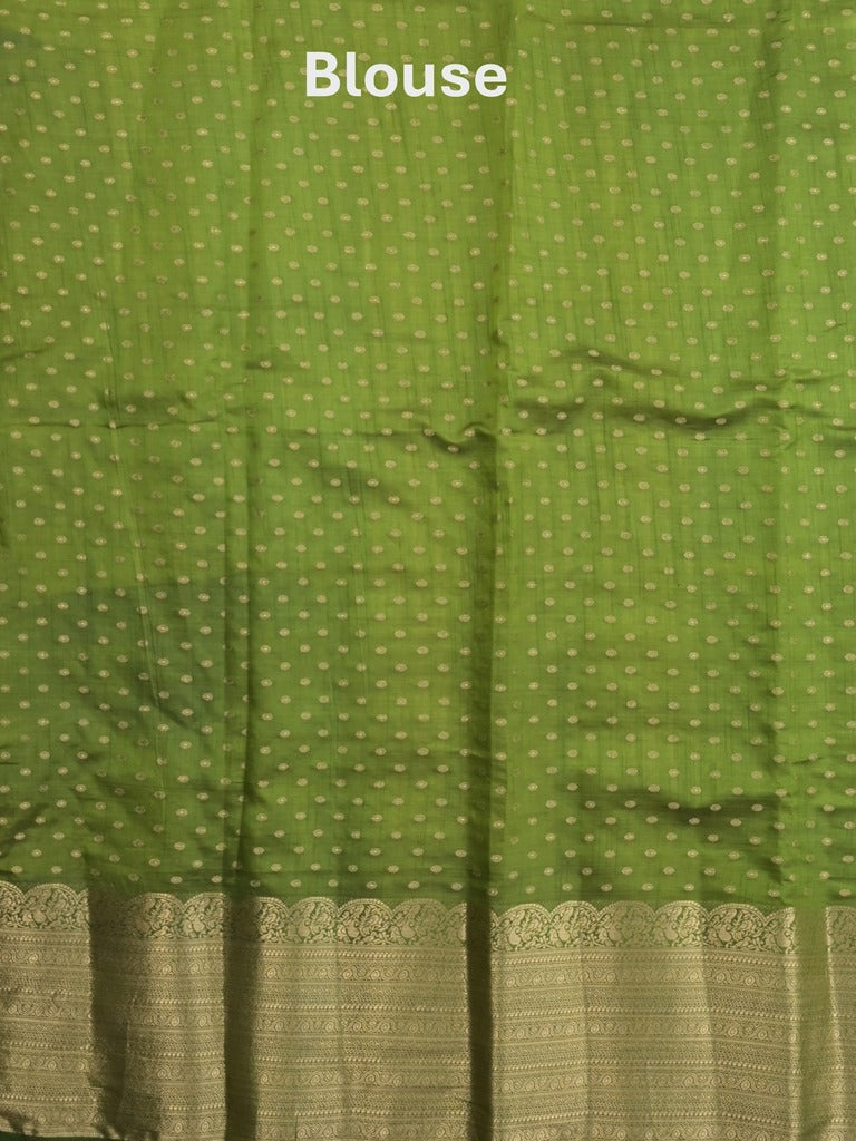 Dupion fancy saree parrot green color allover zari motifs & big zari border with zari pallu and contrast plain blouse