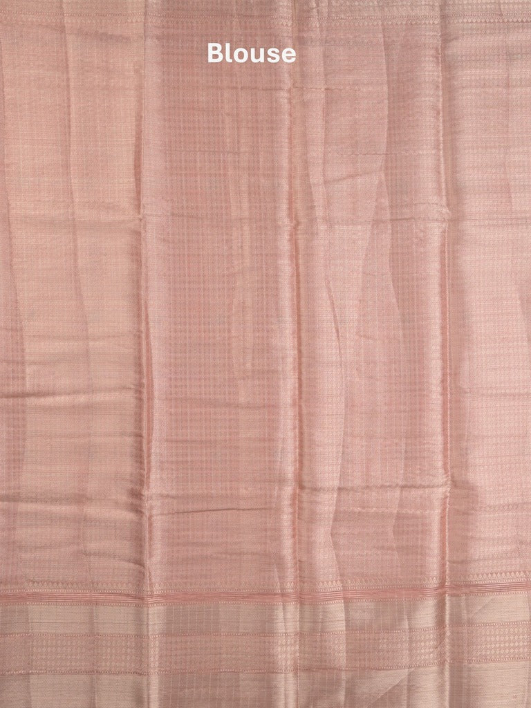 Chanderi kora fancy saree in baby pink color with allover zari motifs & brocade pallu and blouse