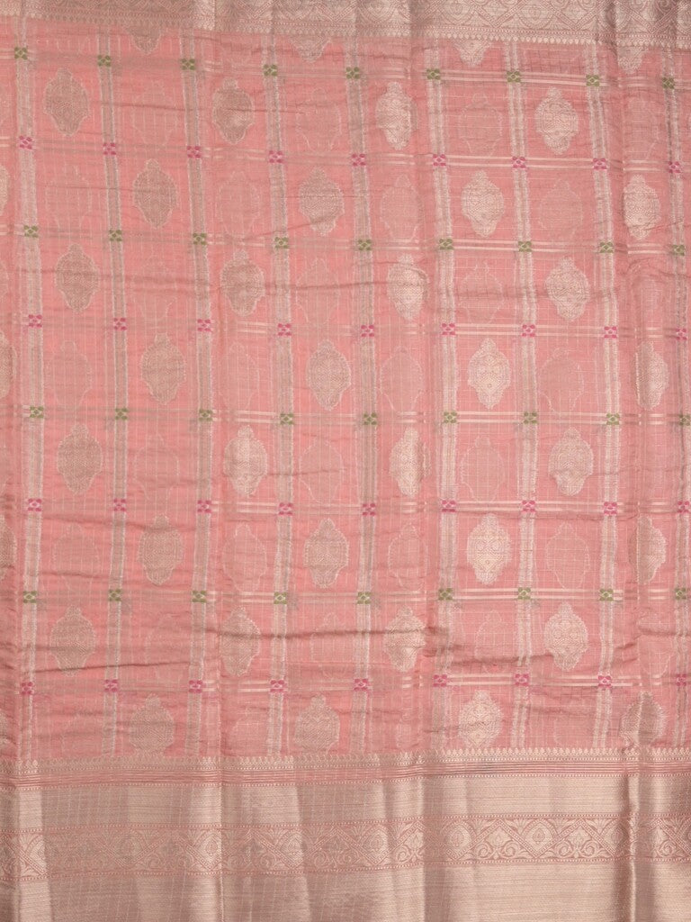 Chanderi kora fancy saree in baby pink color with allover zari motifs & brocade pallu and blouse
