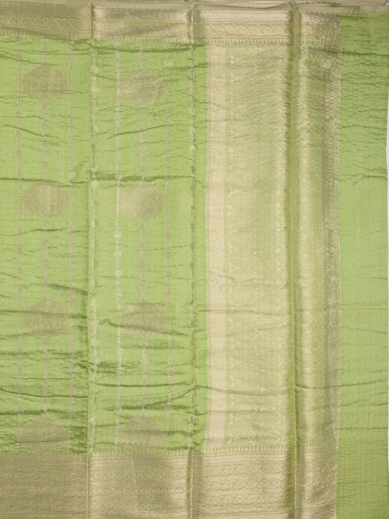 Chanderi kora fancy saree in green color with allover zari motifs & brocade pallu and blouse