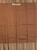 Dupion fancy saree brown color allover zari motifs & big zari border with zari pallu and contrast plain blouse