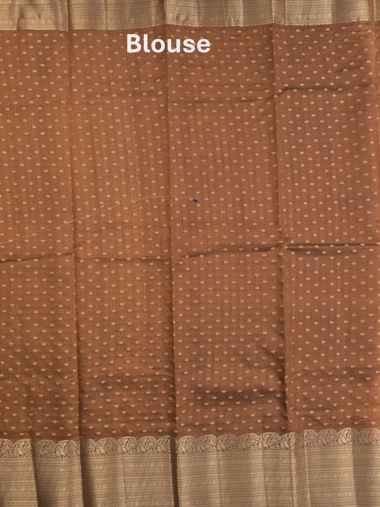 Dupion fancy saree brown color allover zari motifs & big zari border with zari pallu and contrast plain blouse